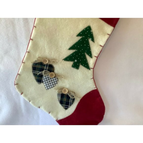 Felt Red and White Christmas Stocking w/Hearts and Trees - Picture 4 of 8